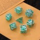 Kit De 7 Dés Métalliques Creux Faces Feuilles . Argenté & Vert8