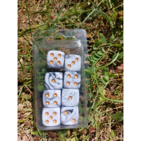 Blister Kit De 8 Des 6 Faces Nacré Blanc Noir .print Doré De 16mm