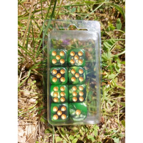 Blister Kit De 8 Des 6 Faces Nacré Vert Noir .print Doré De 16mm