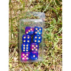 Blister Kit De 8 Des 6 Faces Nacré Bleu Violet .print Doré De 16mm