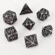 Kit De 7 Dés Métalliques Creux Faces Cthulhu. Sombre Argenté
