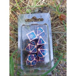 Kit De 7 Dés Métalliquesface Ecaille Enchaînée . Teinte Cuivre Fond Bleu&violet