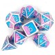 Kit De 7 Dés Métalliques Rétros Classiques Argent Turquoise & Rose