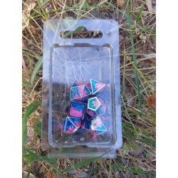 Kit De 7 Dés Métalliques Rétros Classiques Argent Turquoise & Rose