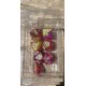 Set de 7 dés pailletés pearl jaunes et magenta encre blanche