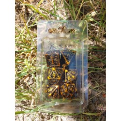 Kit De 7 Dés Métalliques Creux Faces Cthulhu. Teinte Cuivre Doré