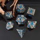 Kit De 7 Dés Métalliques Entrelacés Creux Argent . Print Bleu