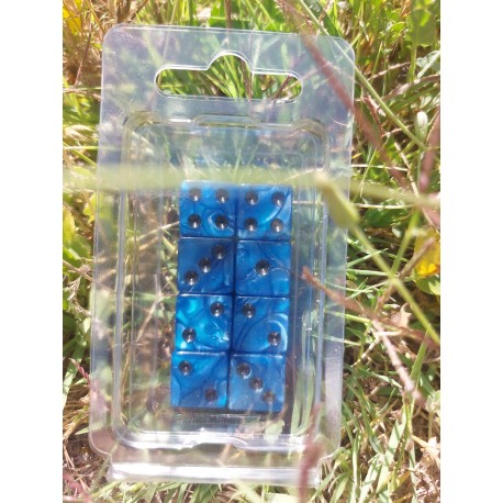 Blister Kit De 8 Des Carrés 6 Faces .perle Bleu .print Noir De 16mm