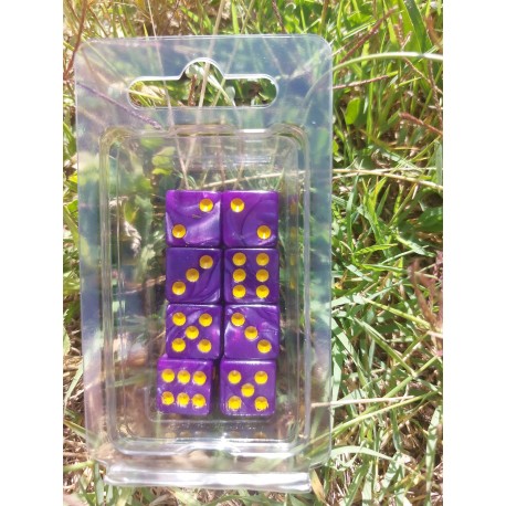 Blister Kit De 8 Des 6 Faces Nacré Bleu Violet .print Doré De 16mm