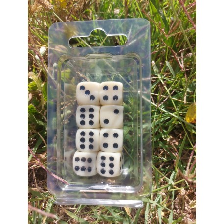 Blister Kit De 8 Des 6 Faces Teinte Ivoire .print Noir De 16mm