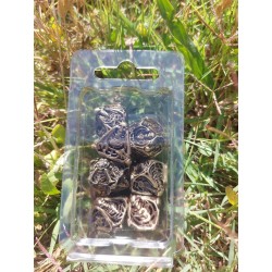 Kit De 7 Dés Métalliques Creux Faces Squelette. Teinte Bronze