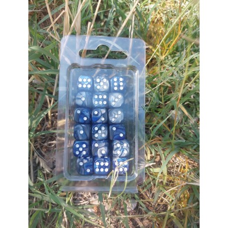 Kit De 36 Des 6 - Bleu Outremer Gris Perle Print Blanc En Blister