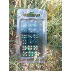 Kit De 36 Des 6 - Vert Bleu Noir Perle Print Or En Blister
