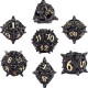 Kit De 7 Dés Métalliques Dragon Mine . Noir. Print Doré