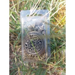 Set De 7 Mini Dés En Métal Couleur Bronze & Boitier Type Gousset Style Steampunk Mini Gear