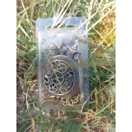 Set De 7 Mini Dés En Métal Couleur Bronze & Boitier Type Gousset Style Steampunk Mini Gear