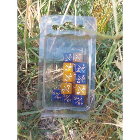 Blister De 16 Dés Marqueurs Pour Jcc De 12mm Paillette Or Print Blanc Paillette Bleu Print Or