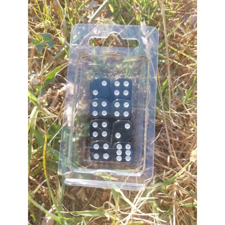 Blister Kit De 8 Des 6 Faces.noir .print Blanc De 16mm