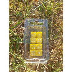 Blister Kit De 8 Des 6 Faces .jaune .print Blanc De 16mm