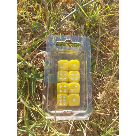 Blister Kit De 8 Des 6 Faces .jaune .print Blanc De 16mm