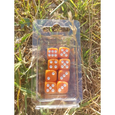 Blister Kit De 8 Des 6 Faces . Orange .print Blanc De 16mm