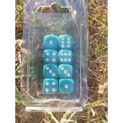 Blister Kit De 8 Des 6 Faces . Bleu Pâle .print Blanc De 16mm