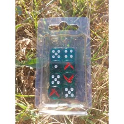 Blister Kit De 8 Des 6 Faces . Translucide Vert Foncé .print Blanc . Motif Redbird De 16mm