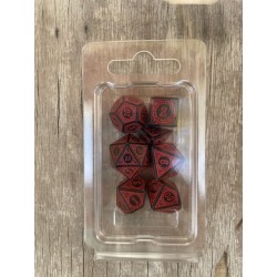 set de 7 dés motifs volutes opaque noirs et rouges