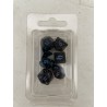 set de 7 dés opaques noirs écriture gothique encre bleue