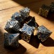 Kit De 7 Dés Métalliques Forge Des Sommets.metal Gris Fond Turquoise étincellant