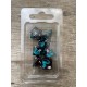 Kit De 7 Dés Métalliques . Face Dragon Bleu Fond Noir . Print Blanc