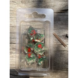 Blister kit de 7 des en resine avec coccinelle rouge print vert