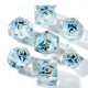 Blister Kit De 7 Des En Resine Avec Dragon Bleu Translucide Centre Liquide A Paillettes Argenté .print Argent