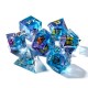 Blister Kit De 7 Des En Resine Avec Papillon Argenté Translucide Bleu Violet .printargenté
