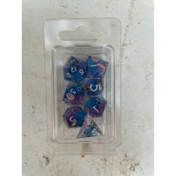 Blister Kit De 7 Des En Resine Avec Papillon Argenté Translucide Bleu Violet .printargenté