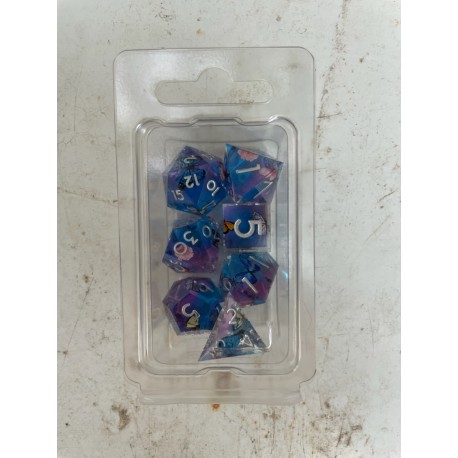 Blister Kit De 7 Des En Resine Avec Papillon Argenté Translucide Bleu Violet .printargenté