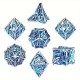 Kit De 7 Dés Métalliques Creux Faces Feuilles . Argenté & Bleu