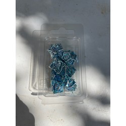 Kit De 7 Dés Métalliques Creux Faces Feuilles . Argenté & Bleu