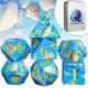 Set De 7 Dés Coquillage Bleu Vague . Print Jaune Dans Boîte Metal Coquillage