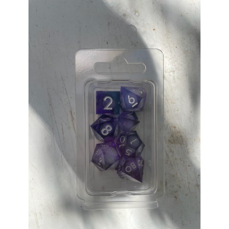 Blister Kit De 7 Des Résine. Sables Mouvants Blancs . Translucide Noir Violet . Print Argenté