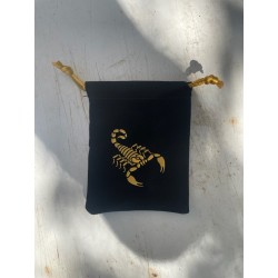 Petite Bourse Velour Noir 9x7 Cm Scorpion Doré . Lanières Dorées