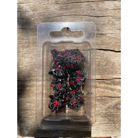 Kit De 7 Dés Métalliques Type Hellguard Teinte Métal Sombre Print Rouge