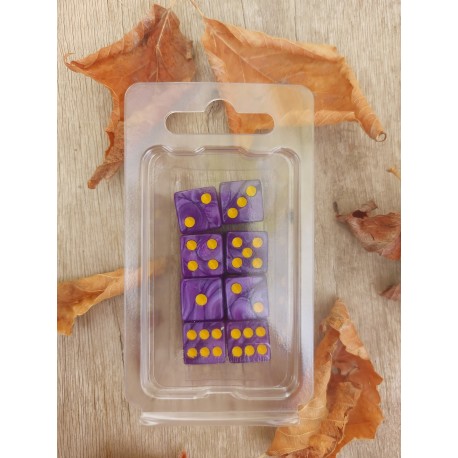 Blister Kit De 8 Des Carrés 6 Faces .perle Violet .print Jaune De 16mm