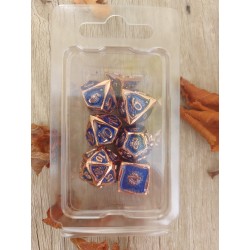 Kit De 7 Dés Métalliques . Motif Soleil . Teinte Cuivre . Bleu Scintillant