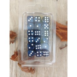 Kit De 36 Des 6 - 12 Mm - Bleu Royal Noir Perle Print Blanc En Blister