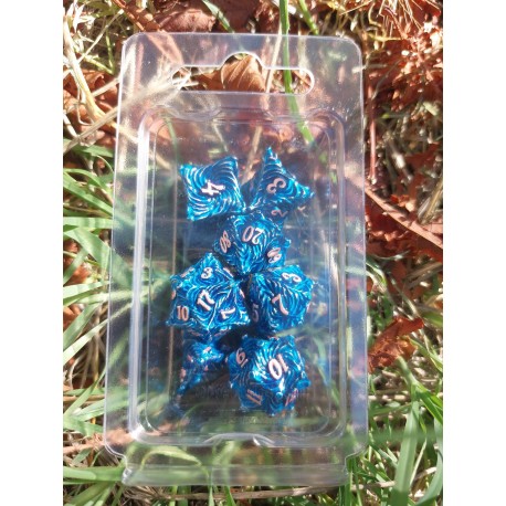 Kit De 7 Dés Métalliques . Couleur Bleu Print Cuivre Type Vortex