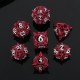 Kit De 7 Dés Métalliques Dragon Mine . Teinte Rouge Print Blanc
