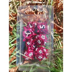 Kit De 7 Dés Métalliques Dragon Mine . Teinte Rouge Print Blanc