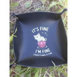 Piste De Dés . Style Cuir Noir.motif Cat I M Fine 15 Cm Montée . 20 Cm à Plat
