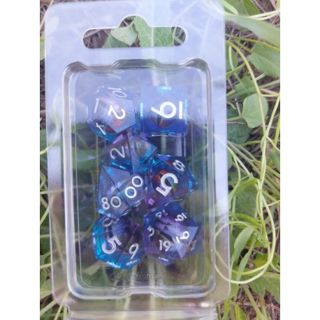 Blister Kit De 7 Des Résine. Oeil Violet Rouge Mouvant .bleu Violet Translucide . Print Argent